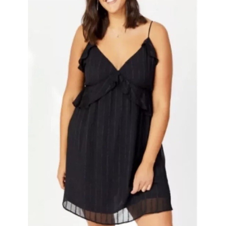Arula A 14/16 1x Black Strap Short Ruffle Date Lbd Graduation Nwt Baby Doll